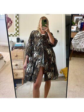 ALBERTO MAKALI ANIMAL PRINT BROWN BOHO COAT JACKET WOMENS XL